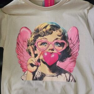 Graphic Tee with Pink Angel Design